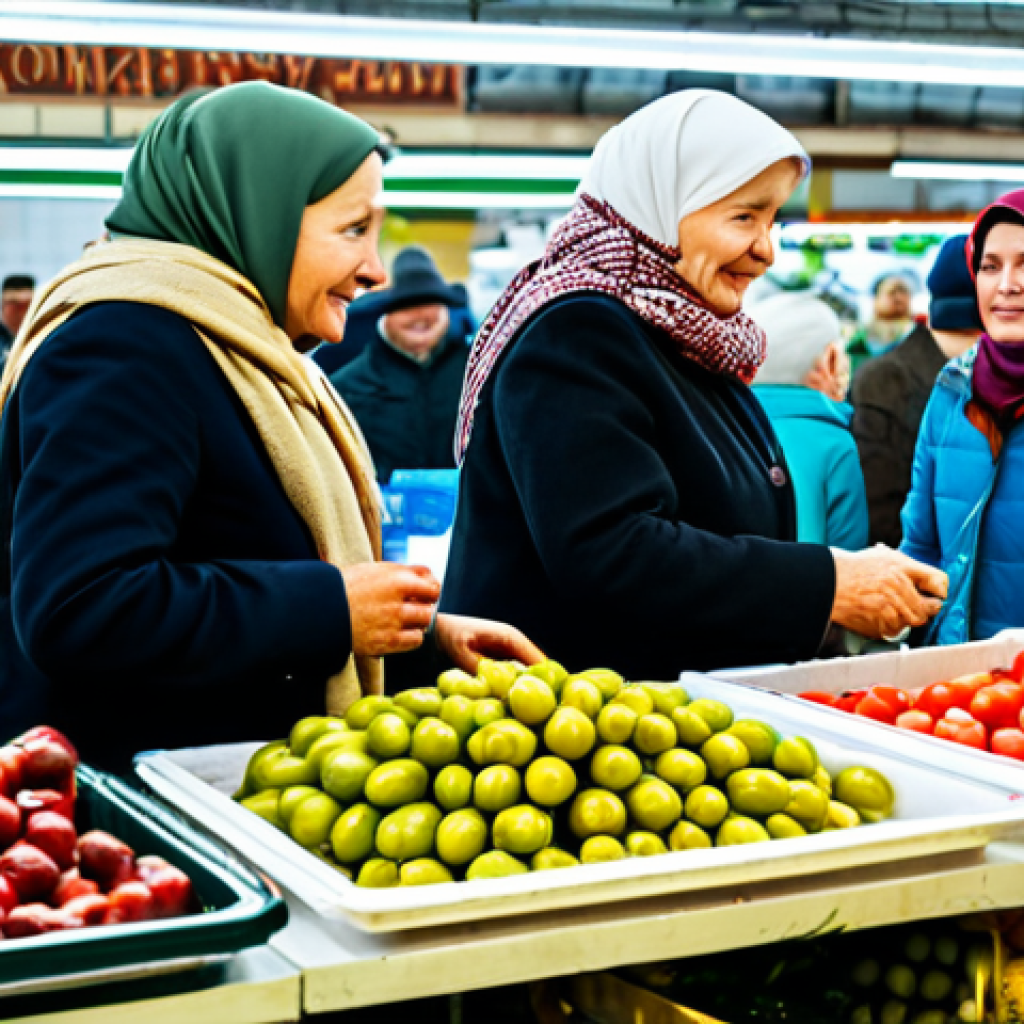 벨라루스에서 유명한 전통 시장 - Komarovsky Market Scene**
"A bustling scene inside Komarovsky Market in Minsk, Belarus. Vendors are...