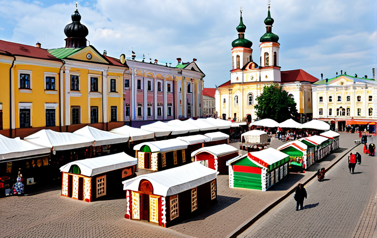 벨라루스에서 유명한 전통 시장 - Komarovsky Market Scene**

"A bustling scene inside Komarovsky Market in Minsk, Belarus. Vendors are...